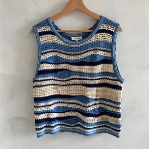 Another Love - Blue and Cream Crochet Tank Top - Size L (NWT)